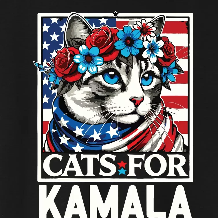 Cat Ladies For Kamala Funny Cat 2024 President Kamalaharris Women's Crop Top Tee