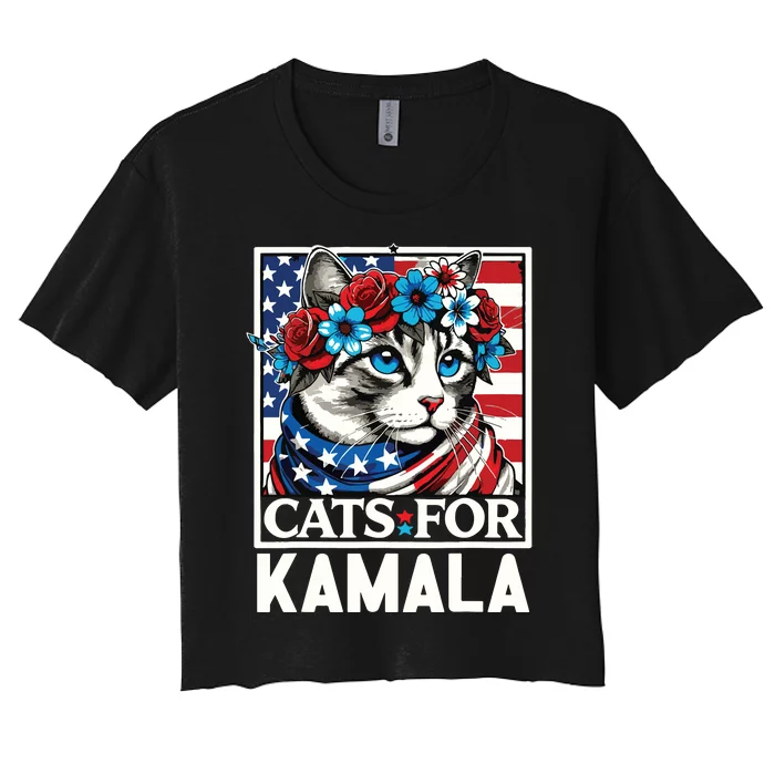 Cat Ladies For Kamala Funny Cat 2024 President Kamalaharris Women's Crop Top Tee