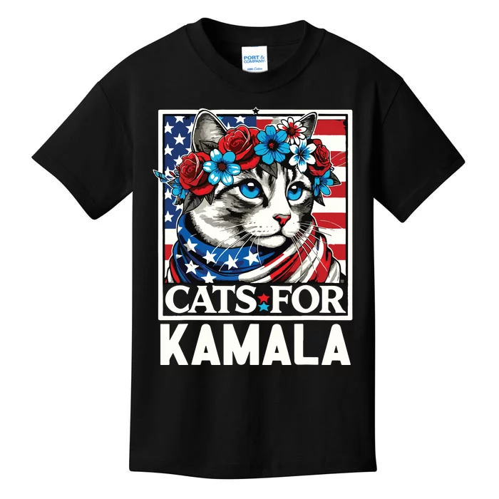 Cat Ladies For Kamala Funny Cat 2024 President Kamalaharris Kids T-Shirt