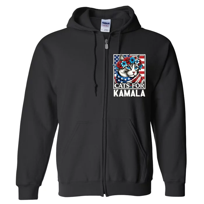 Cat Ladies For Kamala Funny Cat 2024 President Kamalaharris Full Zip Hoodie