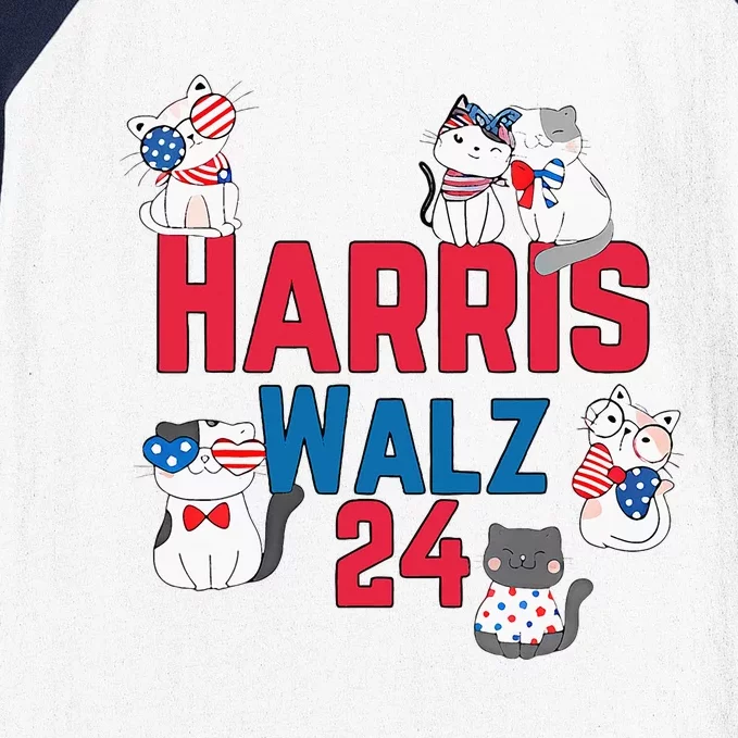 Cat Ladies For Harris Waltz 2024 Election Baseball Sleeve Shirt