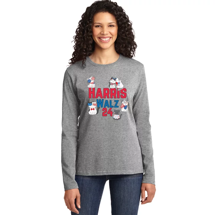 Cat Ladies For Harris Waltz 2024 Election Ladies Long Sleeve Shirt