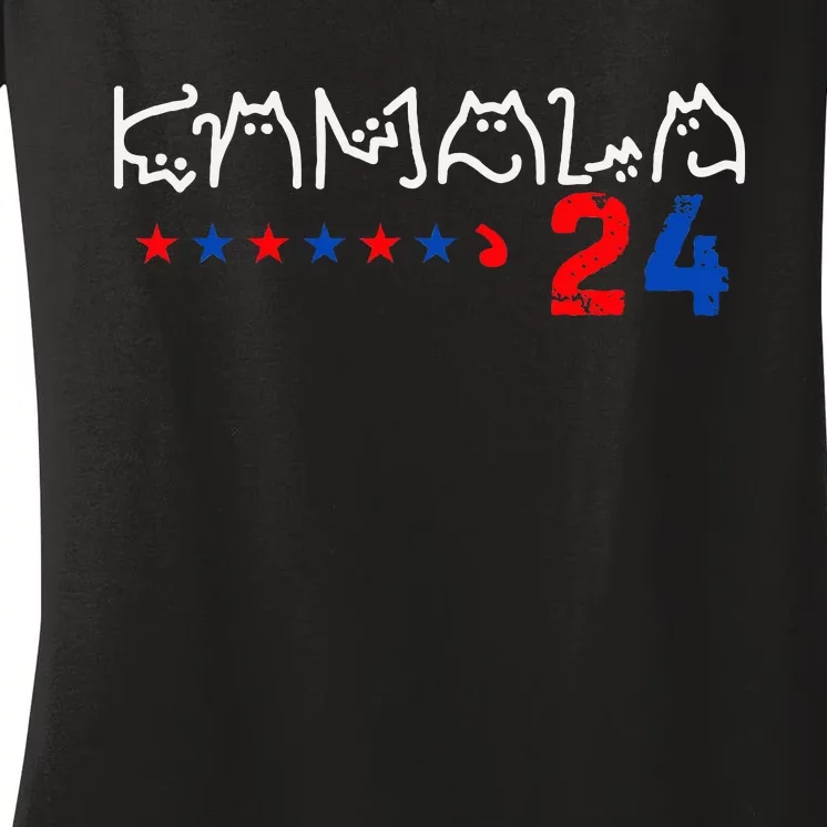 Cat Ladies For Kamala Cat 2024 President Kamala Harris Women's V-Neck T-Shirt