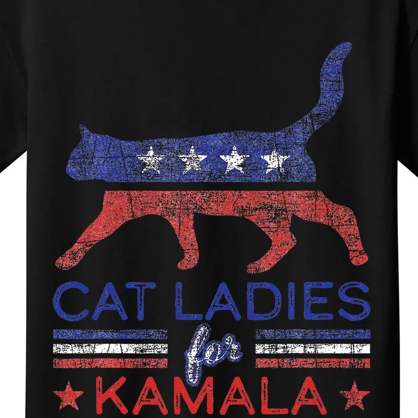 Cat Ladies For Kamala Funny Democrat Cat For Cat Lady Kids T-Shirt