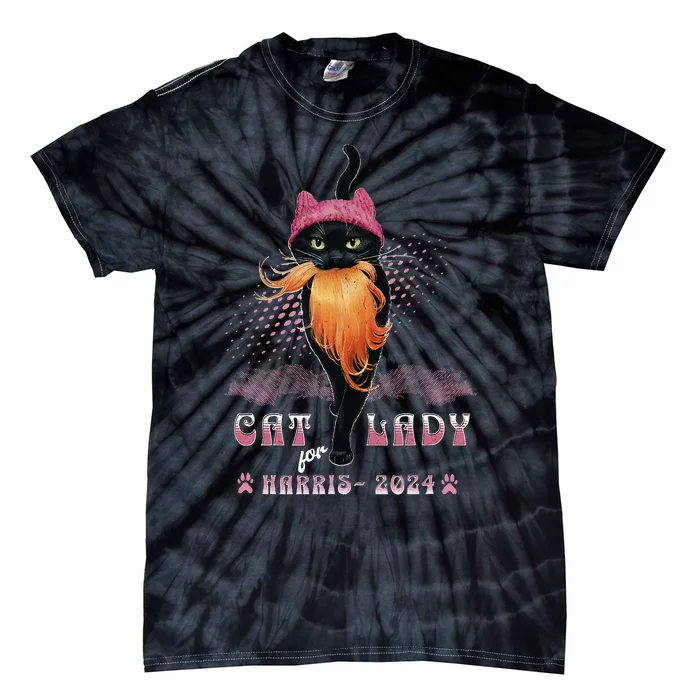 Cat Lady For Harris For President 2024 Tie-Dye T-Shirt