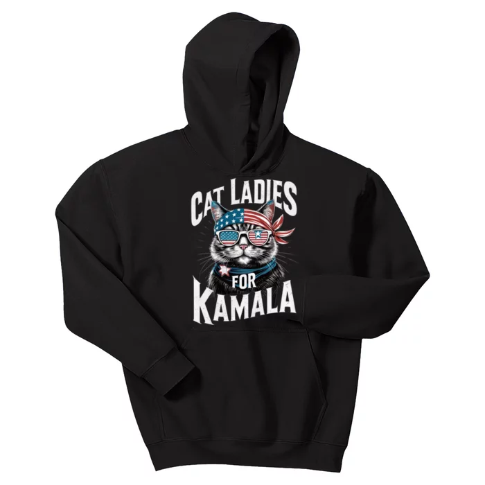 Cat Ladies For Kamala 2024 President Kamala Harris Kids Hoodie