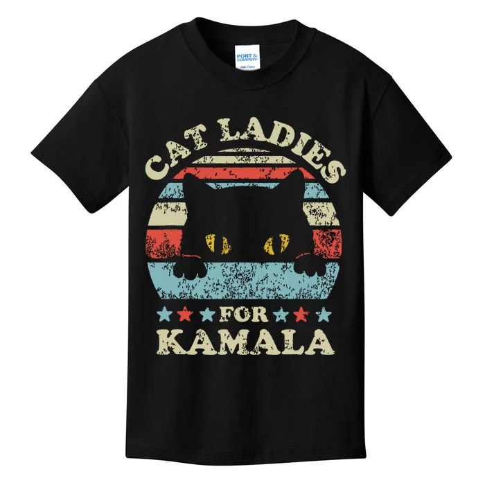 Cat Ladies For Kamala Harris President 2024 Funny Cat Lady Kids T-Shirt