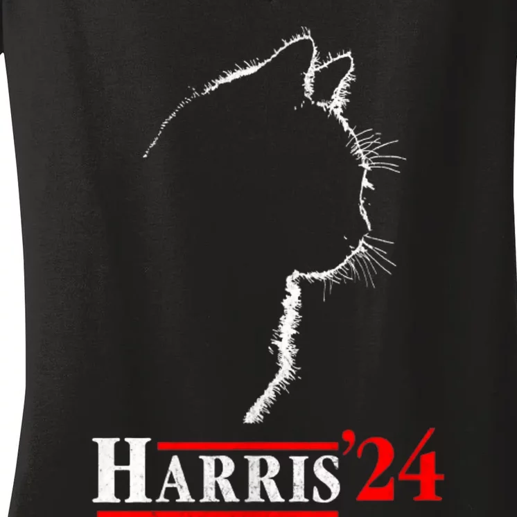 Cat Ladies For Kamala Funny Cat 2024 President Kamalaharris Women's V-Neck T-Shirt