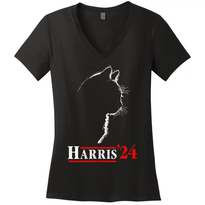 Cat Ladies For Kamala Funny Cat 2024 President Kamalaharris Women's V-Neck T-Shirt