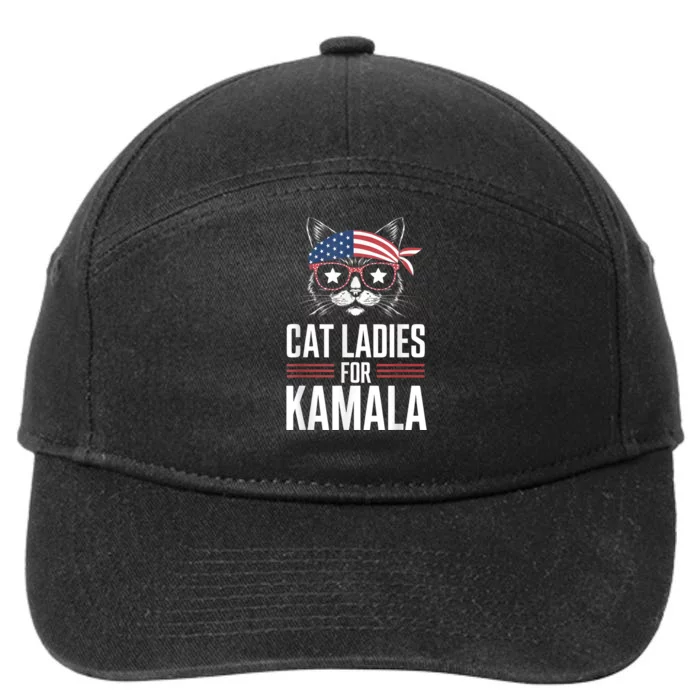 Cat Ladies For Kamala Funny Cat 2024 President Kamalaharris 7-Panel Snapback Hat