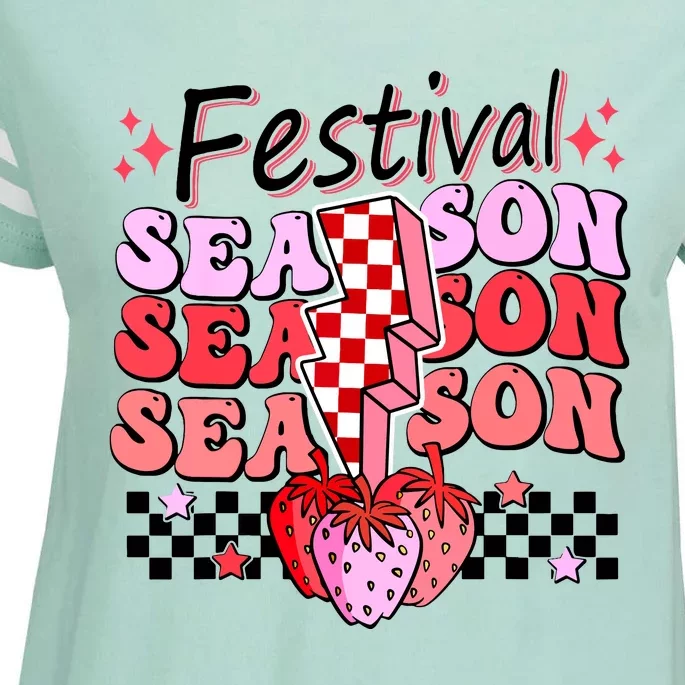 Checkered Lightning Festival Season Strawberry Fruit Lover Enza Ladies Jersey Football T-Shirt