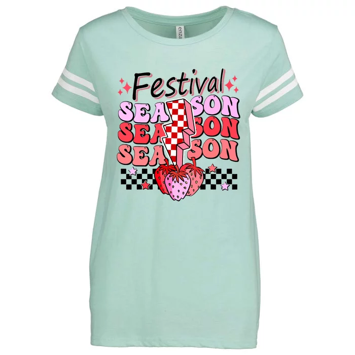 Checkered Lightning Festival Season Strawberry Fruit Lover Enza Ladies Jersey Football T-Shirt