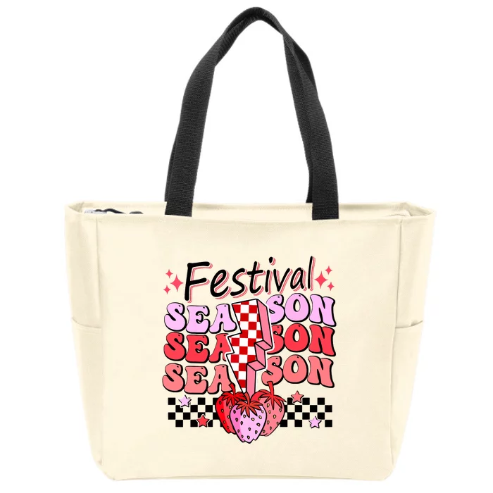 Checkered Lightning Festival Season Strawberry Fruit Lover Zip Tote Bag