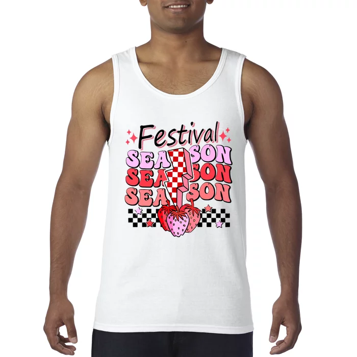 Checkered Lightning Festival Season Strawberry Fruit Lover Tank Top