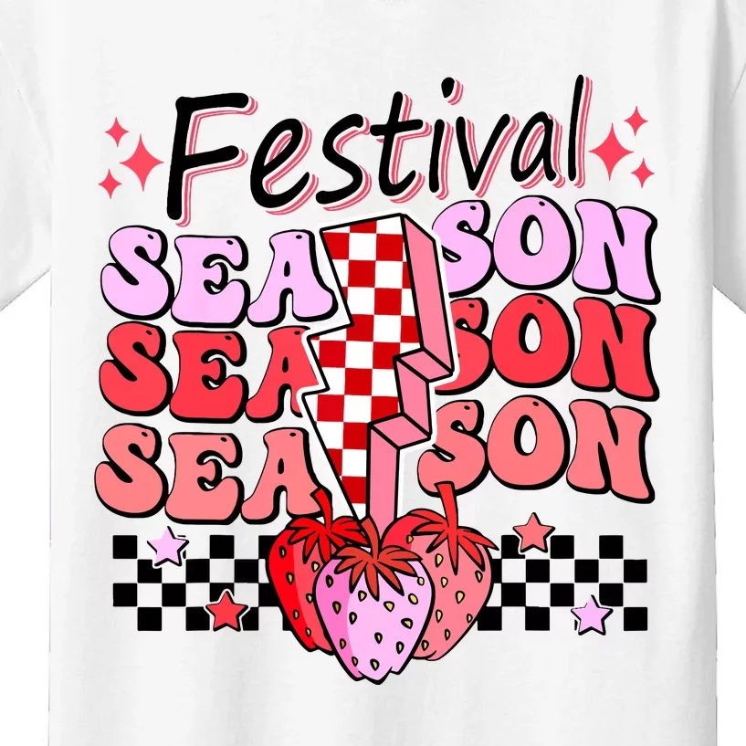 Checkered Lightning Festival Season Strawberry Fruit Lover Kids T-Shirt