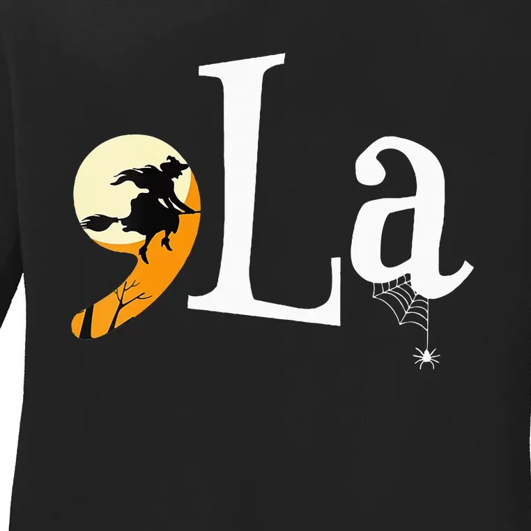 Comma La Funny Kamala Harris Halloween Pumpkin Ladies Long Sleeve Shirt