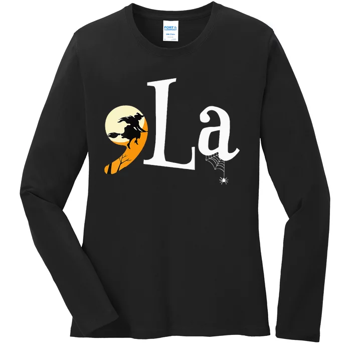 Comma La Funny Kamala Harris Halloween Pumpkin Ladies Long Sleeve Shirt