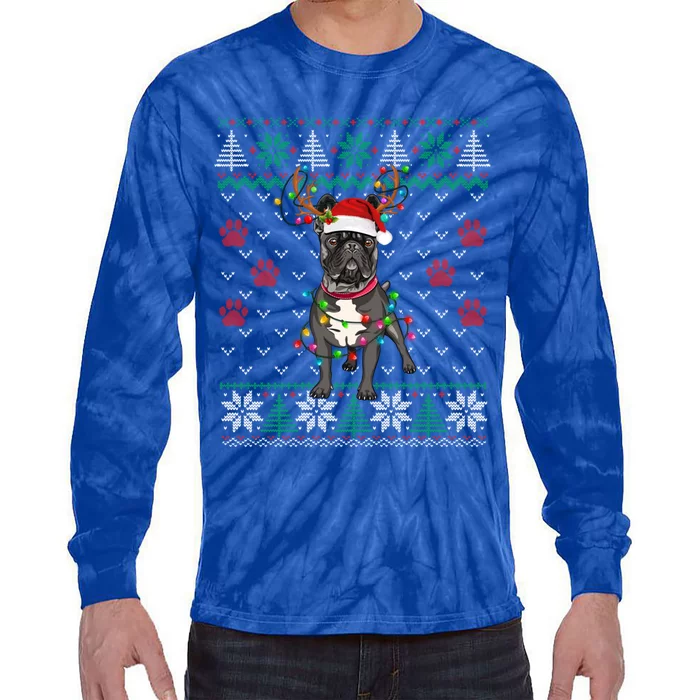 Christmas Lights French Bulldog Dog Lover Xmas Ugly Sweater Cool Gift Tie-Dye Long Sleeve Shirt