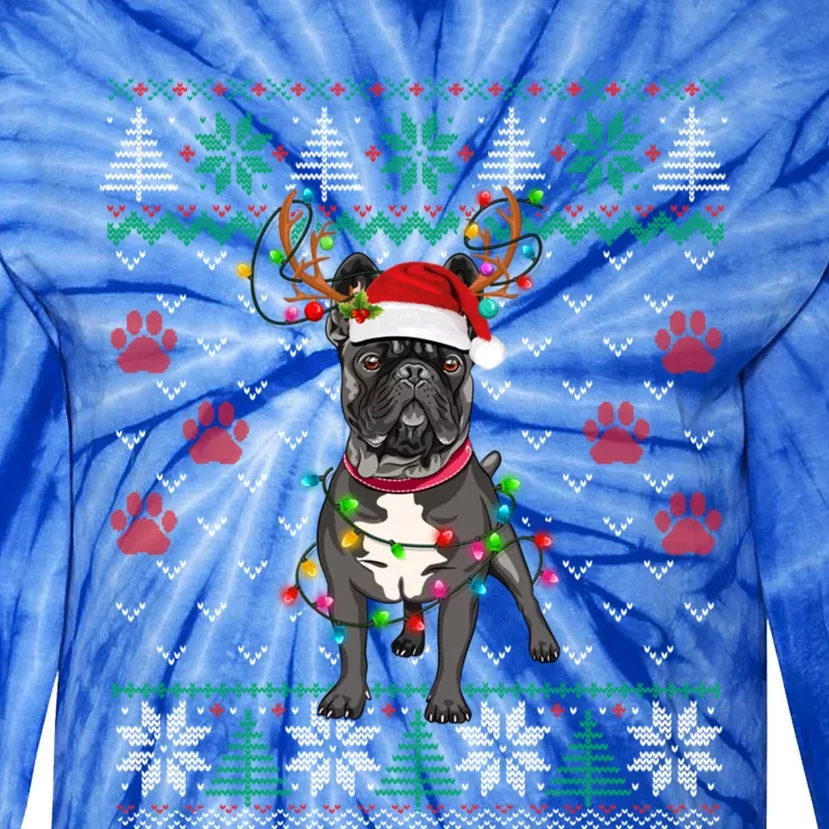 Christmas Lights French Bulldog Dog Lover Xmas Ugly Sweater Cool Gift Tie-Dye Long Sleeve Shirt