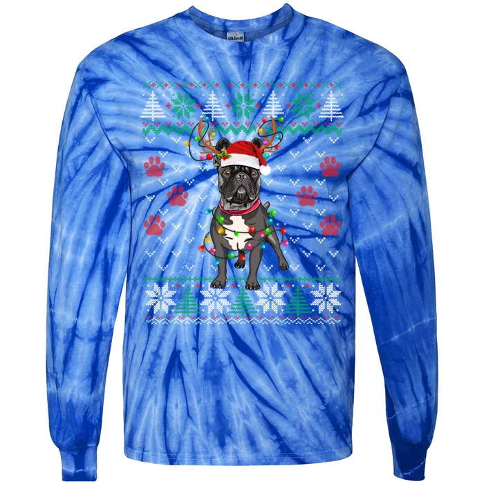 Christmas Lights French Bulldog Dog Lover Xmas Ugly Sweater Cool Gift Tie-Dye Long Sleeve Shirt