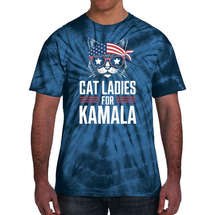 Cat Ladies For Kamala Funny Cat 2024 President Kamalaharris Tie-Dye T-Shirt