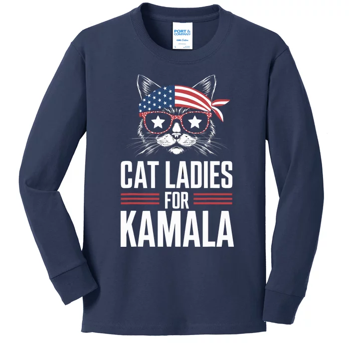 Cat Ladies For Kamala Funny Cat 2024 President Kamalaharris Kids Long Sleeve Shirt