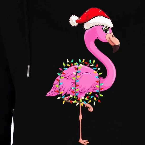 Christmas Lights Flamingo Wearing Xmas Hat Flamingo Lover Womens Funnel Neck Pullover Hood