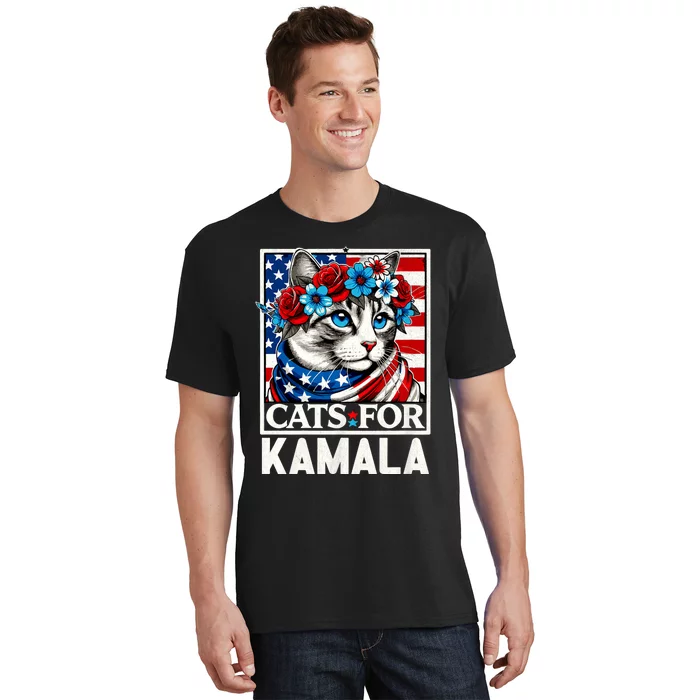 Cat Ladies For Kamala Funny Cat 2024 President Kamala Harris T-Shirt