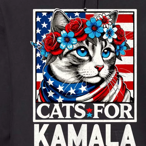 Cat Ladies For Kamala Funny Cat 2024 President Kamala Harris Premium Hoodie