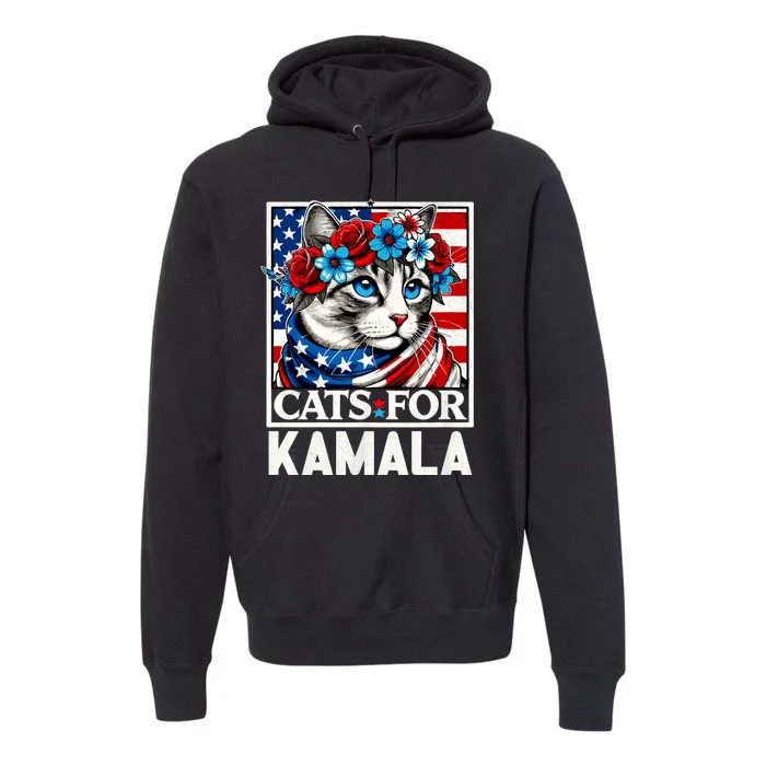 Cat Ladies For Kamala Funny Cat 2024 President Kamala Harris Premium Hoodie