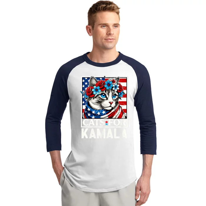 Cat Ladies For Kamala Funny Cat 2024 President Kamala Harris Baseball Sleeve Shirt