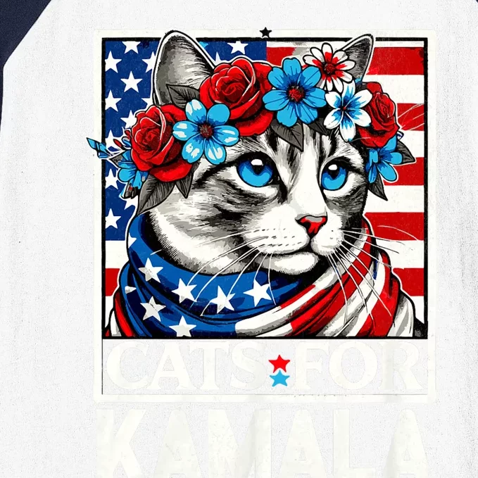 Cat Ladies For Kamala Funny Cat 2024 President Kamala Harris Baseball Sleeve Shirt