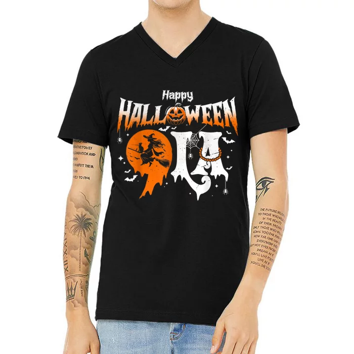 Comma La Funny Kamala Harris Halloween Pumpkin V-Neck T-Shirt