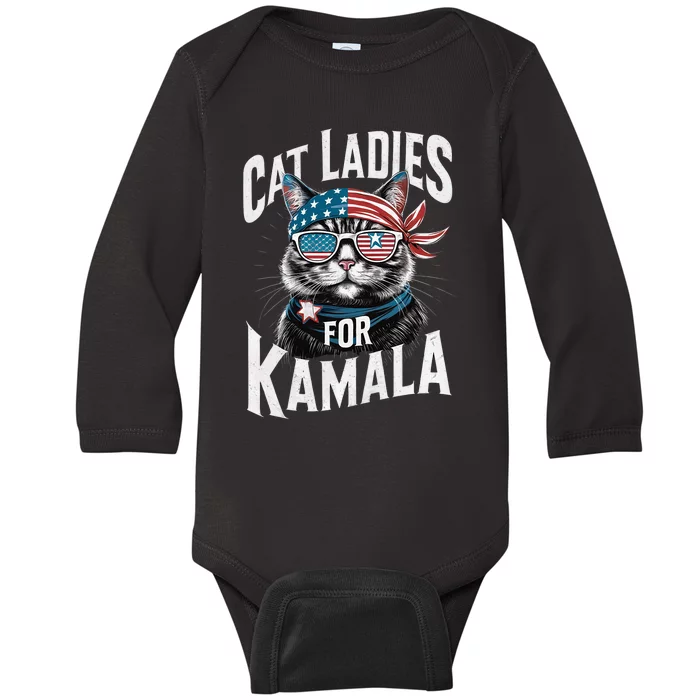 Cat Ladies For Kamala 2024 President Kamala Harris Baby Long Sleeve Bodysuit