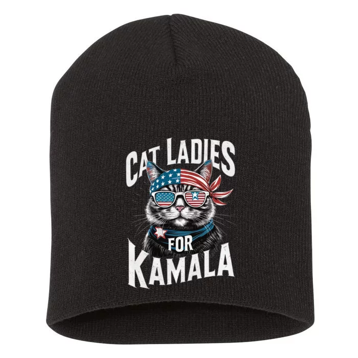 Cat Ladies For Kamala 2024 President Kamala Harris Short Acrylic Beanie