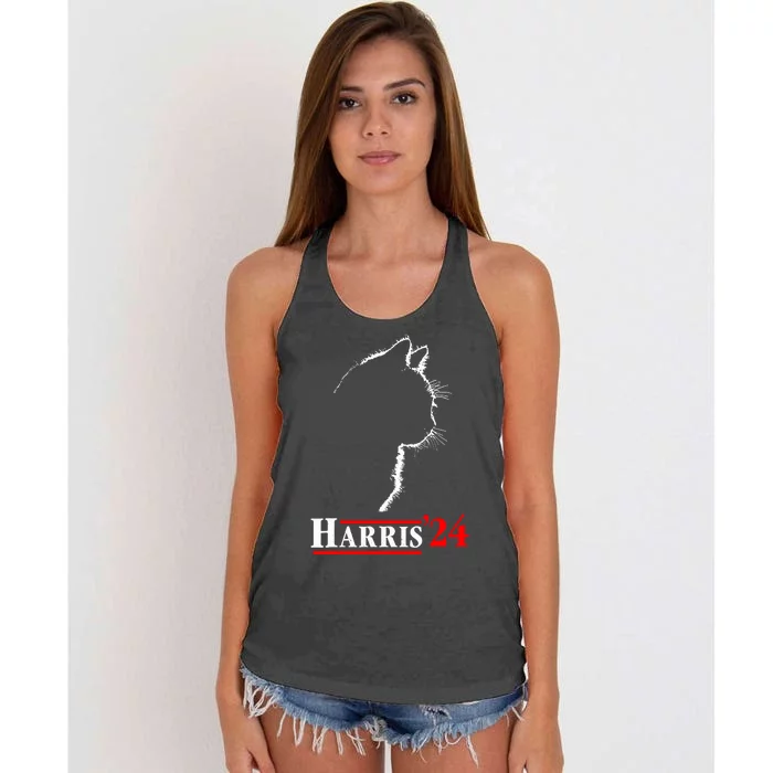 Cat Ladies For Kamala Funny Cat 2024 President Kamalaharris Women's Knotted Racerback Tank