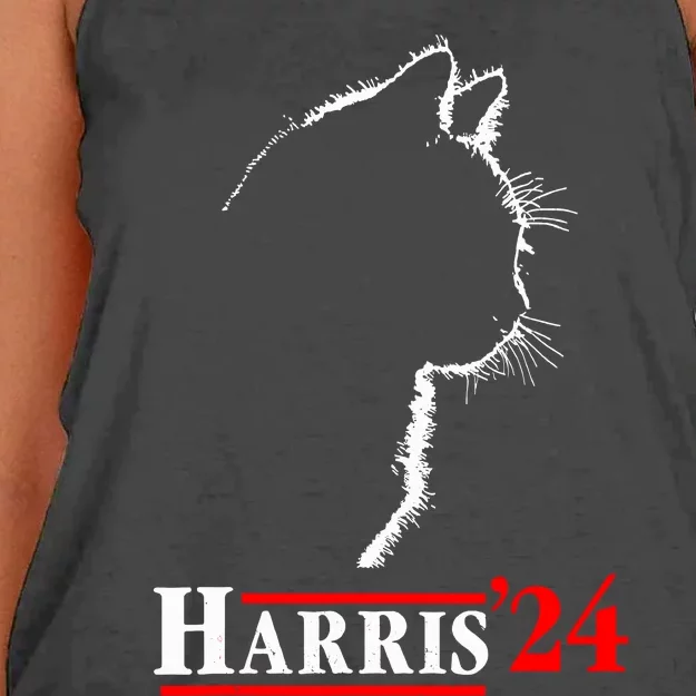 Cat Ladies For Kamala Funny Cat 2024 President Kamalaharris Women's Knotted Racerback Tank