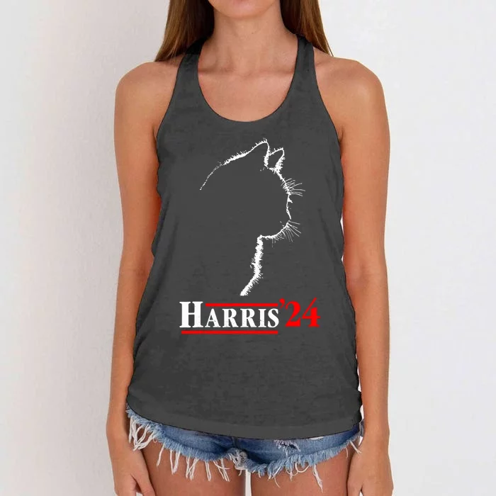 Cat Ladies For Kamala Funny Cat 2024 President Kamalaharris Women's Knotted Racerback Tank