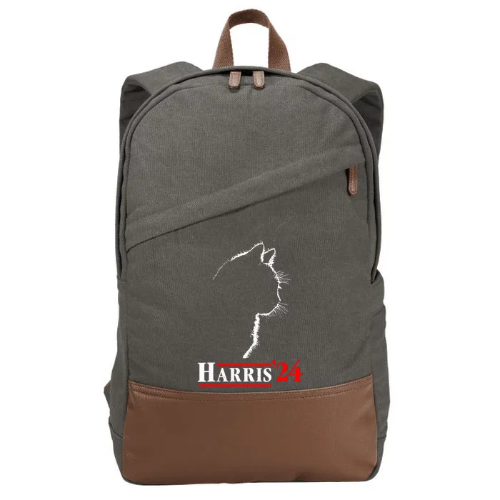 Cat Ladies For Kamala Funny Cat 2024 President Kamalaharris Cotton Canvas Backpack