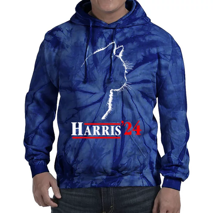 Cat Ladies For Kamala Funny Cat 2024 President Kamalaharris Tie Dye Hoodie