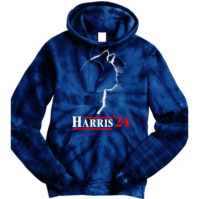 Cat Ladies For Kamala Funny Cat 2024 President Kamalaharris Tie Dye Hoodie