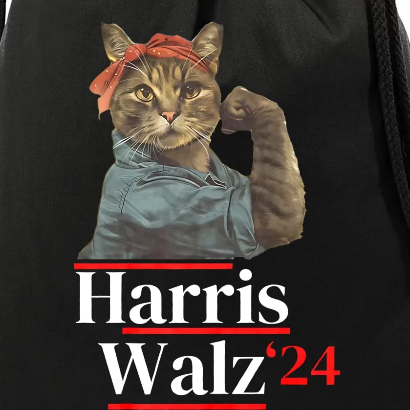 Cat Ladies For Kamala Walz Funny Cat 2024 President Drawstring Bag