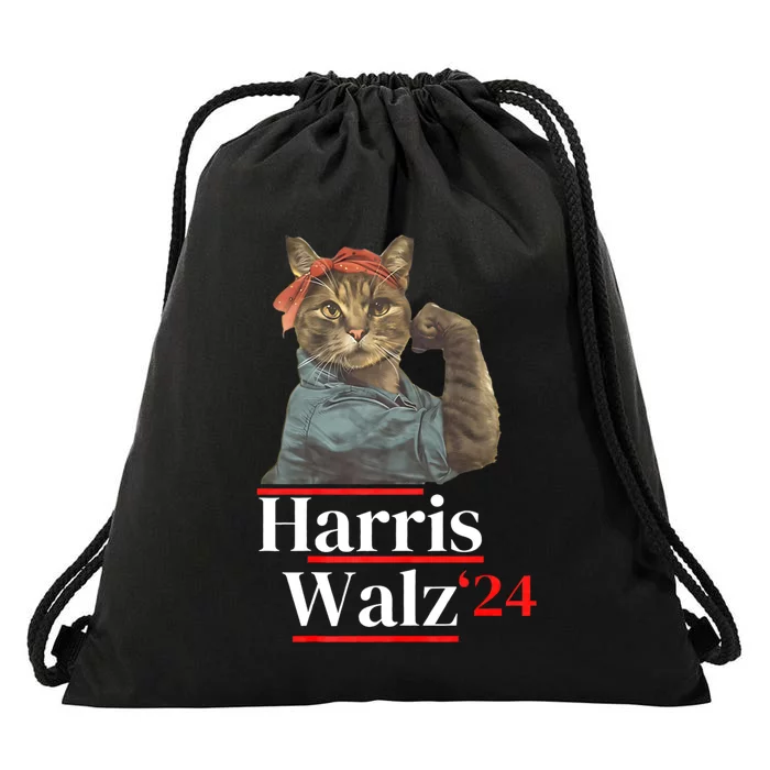 Cat Ladies For Kamala Walz Funny Cat 2024 President Drawstring Bag