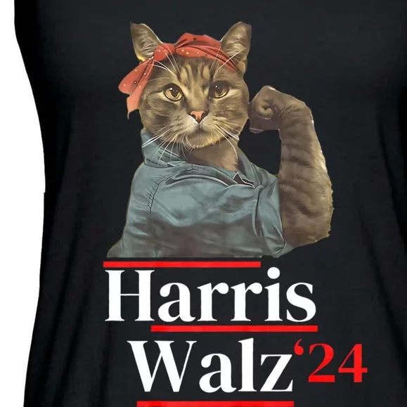 Cat Ladies For Kamala Walz Funny Cat 2024 President Ladies Essential Flowy Tank