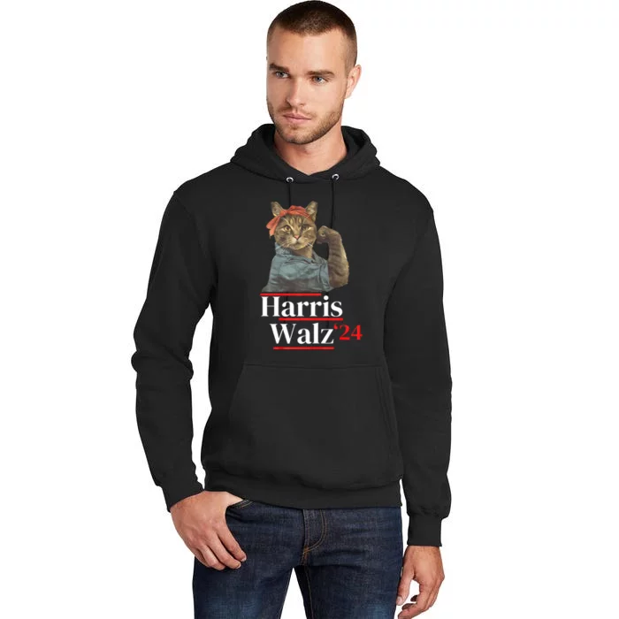 Cat Ladies For Kamala Walz Funny Cat 2024 President Tall Hoodie