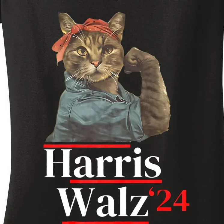 Cat Ladies For Kamala Walz Funny Cat 2024 President Women's V-Neck T-Shirt