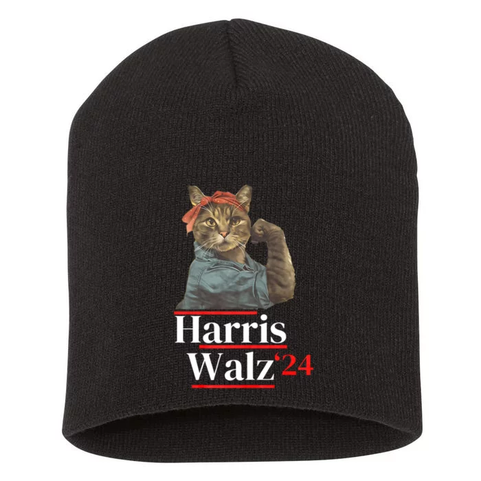 Cat Ladies For Kamala Walz Funny Cat 2024 President Short Acrylic Beanie