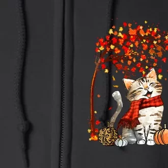 Cat Leaf Fall Hello Autumn Cat Kitten Lover Thanksgiving Full Zip Hoodie