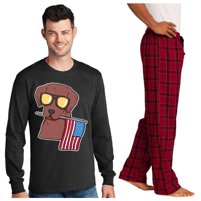 Chocolate Lab For 4th Of July Long Sleeve Pajama Set