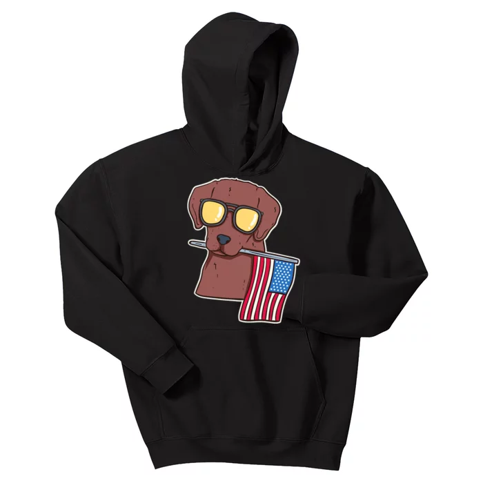 Chocolate Lab For 4th Of July Kids Hoodie